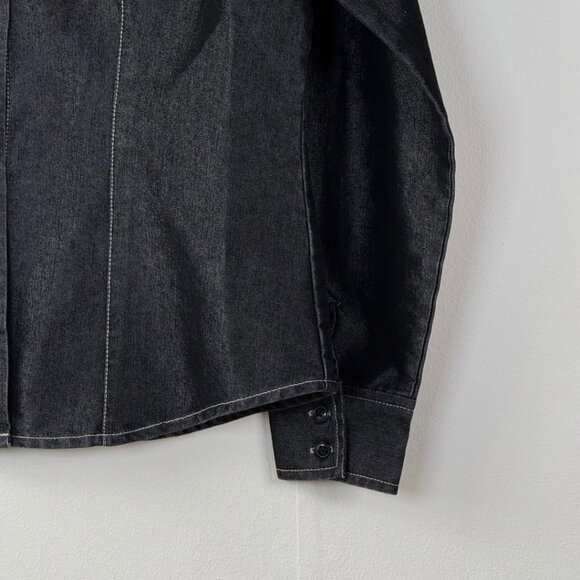 Vintage 90s Western Rancher Black Denim Jacket Shirt NY Jeans Large Streetwear - Picture 9 of 11